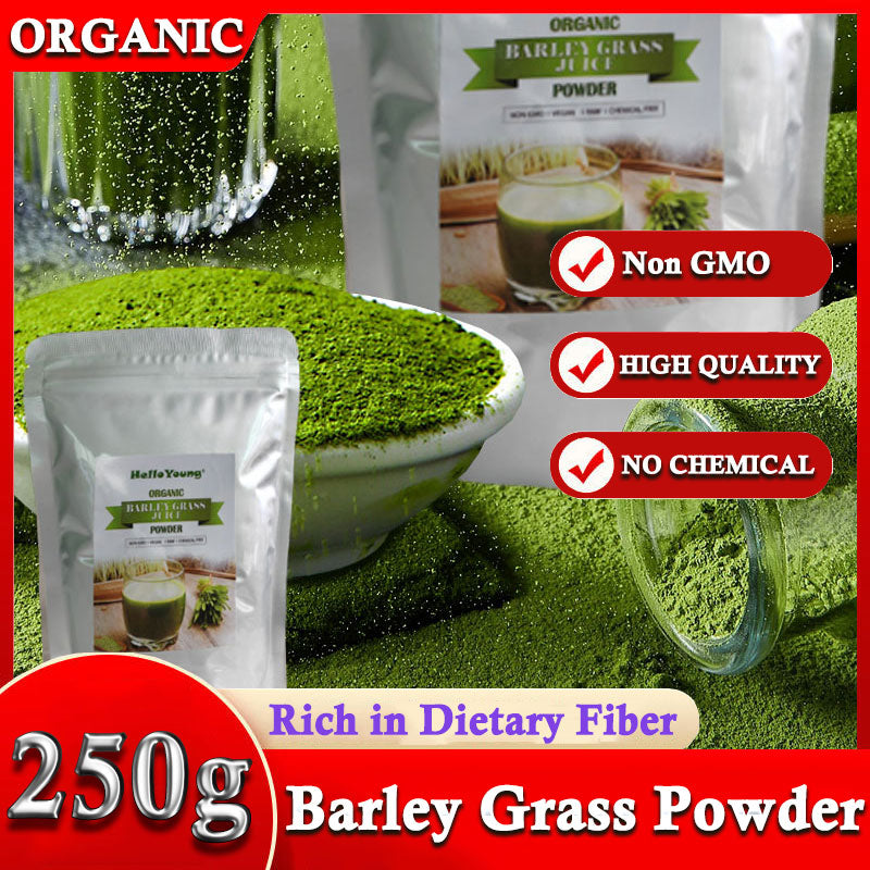 HelloYoung Hot selling 100% pure barley leaf juice powder green barley grass juice powder purifying liver, lowering cholesterol, beautiful skin