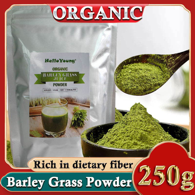 HelloYoung 250g Organic Barley Grass Powder Gluten Free Non-GMO Superfood Vegan Grass Juice Powder Cold Pressed Rich in Immune Vitamin, Fibers, Minerals