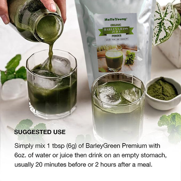 HelloYoung Organic Barley Grass Powder original 250g moistening intestines, Weight Loss Barley Health Matcha Beverage
