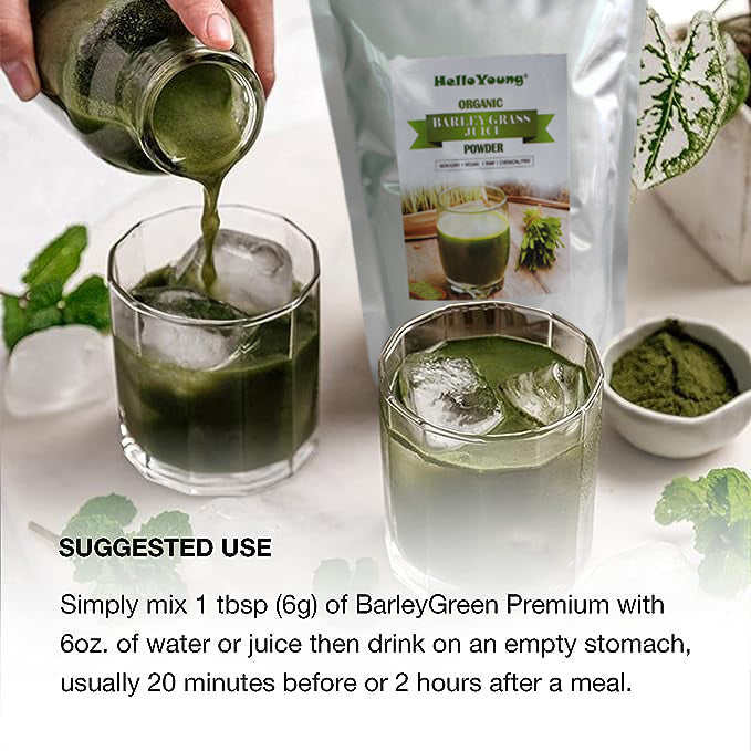 HelloYoung Barley grass official store Organic Barley Grass Powder original 250g Pure, Kosher, Vegan, Bulk. Good Source of Fiber, Protein