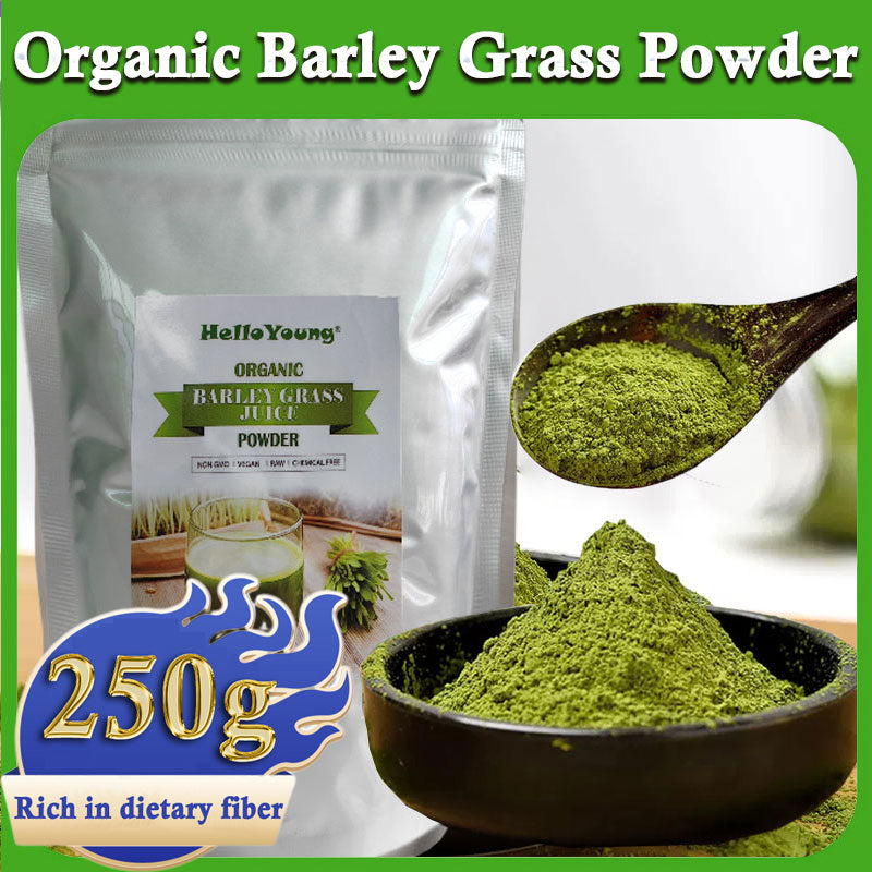 HelloYoung Barley Grass Powder Original 100% Pure And Organic Green Tea Barley Grass Powdered Drink Non-GMO, Finely Ground Whole Dried Young Leaves Main image