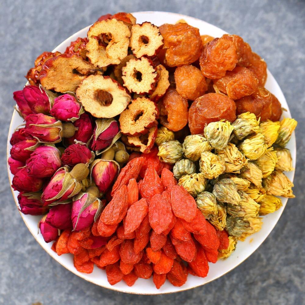 HelloYoungTea 120g Organic Five Treasure Tea Herbal Blend with Longan Goji Red Dates Rose Chrysanthemum