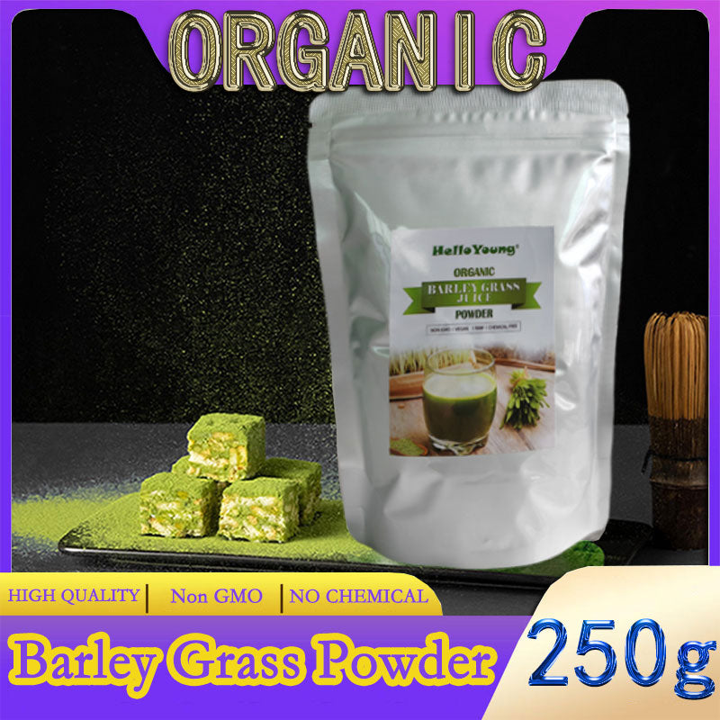 HelloYoung Organic Barley Grass Powder original 250g barley grass official store pure organic barley Good Source of Fiber, Protein. Great for Juices, Smoothies, Shakes, Yogurts