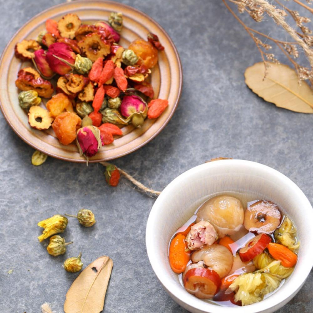 HelloYoungTea 120g Organic Five Treasure Tea Herbal Blend with Longan Goji Red Dates Rose Chrysanthemum