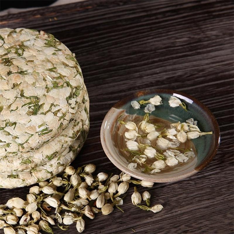 HelloYoungTea 200g Top Grade Dried Jasmine Tea Organal Bud Flower Tea Green Tea Cake Blooming