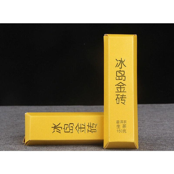 HelloYoungTea 150g Golden BarIceland Gold Brick Puerh Raw Brick Tea Mengku Gold Leaf Flower