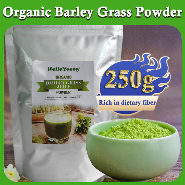 HelloYoung Barley Grass Powder Original 100% Pure And Organic Green Tea Barley Grass Powdered Drink Rich in Fibers, Vitamins, Minerals, Raw Organic Perfect Food Green Superfood