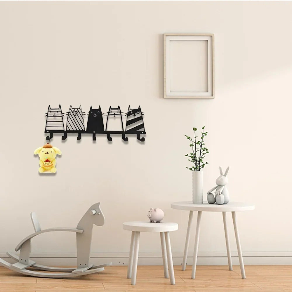 CIFbuy™ Iron Cat Wall Rack with 7 Hooks, Heavy-Duty Key & Coat Hanger for Entryway Decor, Rust-Resistant Metal Mounted Organizer - Functional Wall Sculptures.