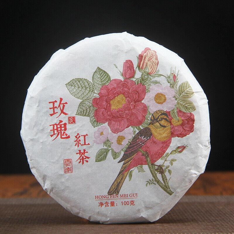 HelloYoungTea 100g Yunnan Old Tea Tree Red Rose Black Tea Fengqing Dian Hong Rose Tea Cake