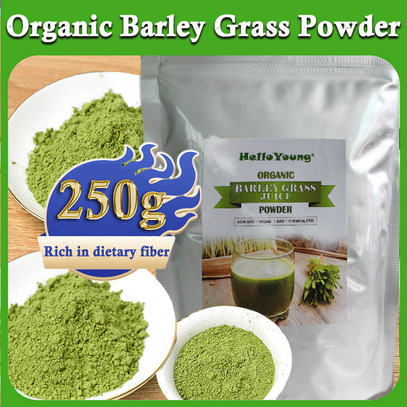 HelloYoung Barley Grass Powder Original 100% Pure And Organic Green Tea Barley Grass Powdered Drink Pure, Kosher, Vegan, Bulk. Good Source of Fiber, Protein. Great for Juices