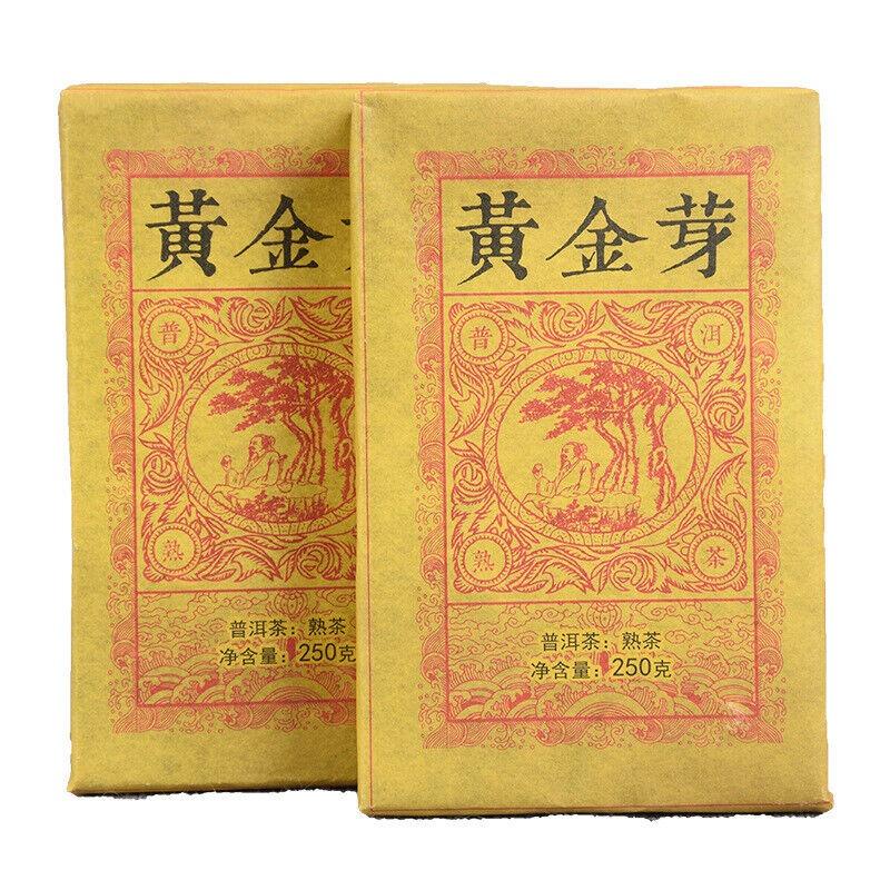 HelloYoungTea Yunnan Pu'er Ripe Tea Golden Bud Ripe Tea Brick 250g