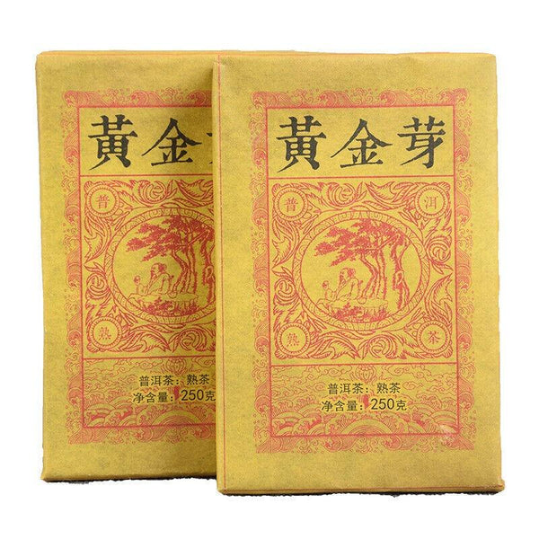 HelloYoungTea Yunnan Pu'er Ripe Tea Golden Bud Ripe Tea Brick 250g