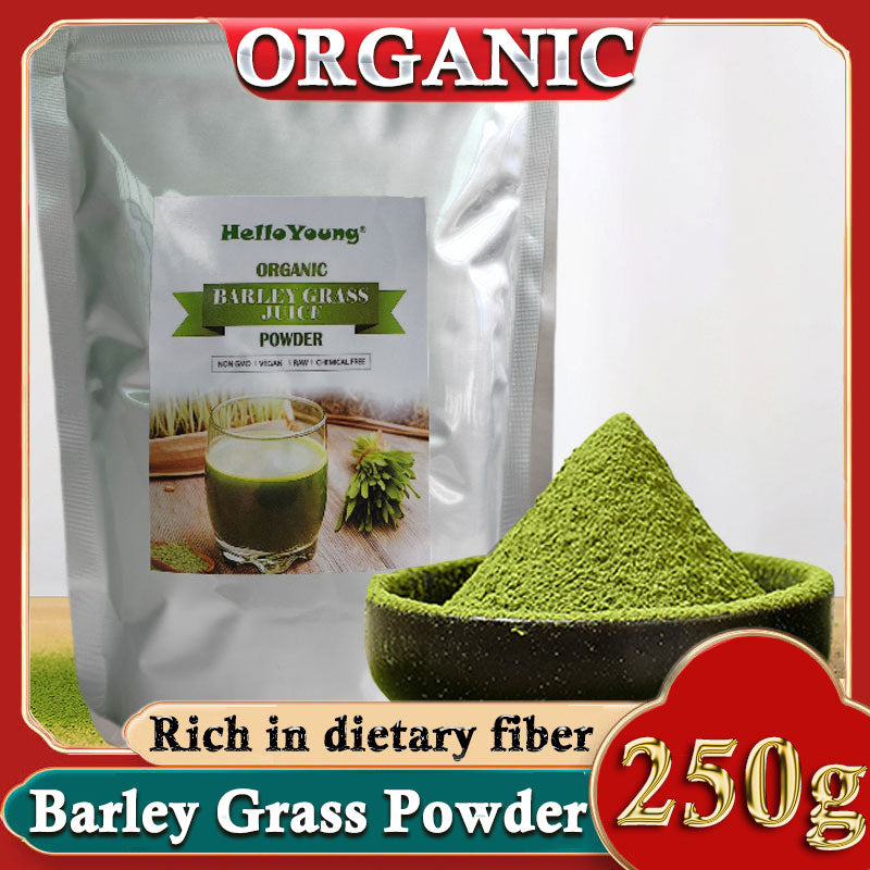 HelloYoung 250g Organic Barley Grass Powder Gluten Free Non-GMO Superfood Vegan 100% Natural Pure Barley Grass Low Sugar Body Detoxification
