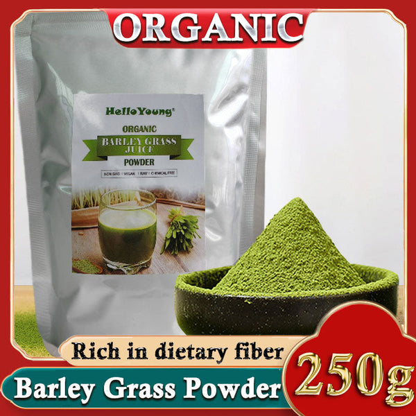 HelloYoung 250g Organic Barley Grass Powder Gluten Free Non-GMO Superfood Vegan 100% Natural Pure Barley Grass Low Sugar Body Detoxification