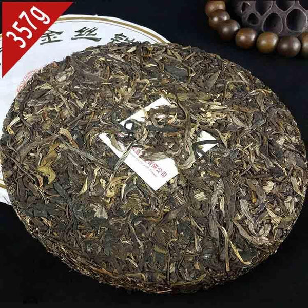 2015yr Ban Zhang Gold Silk Iron Pu er Cake 357g, raw pu erh tea shen puerh
