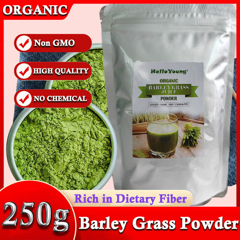 HelloYoung Organic Barley Grass Powder original 250g moistening intestines, Non-GMO Rich in Immune Vitamin, Fibers, Minerals, Antioxidants and Protein