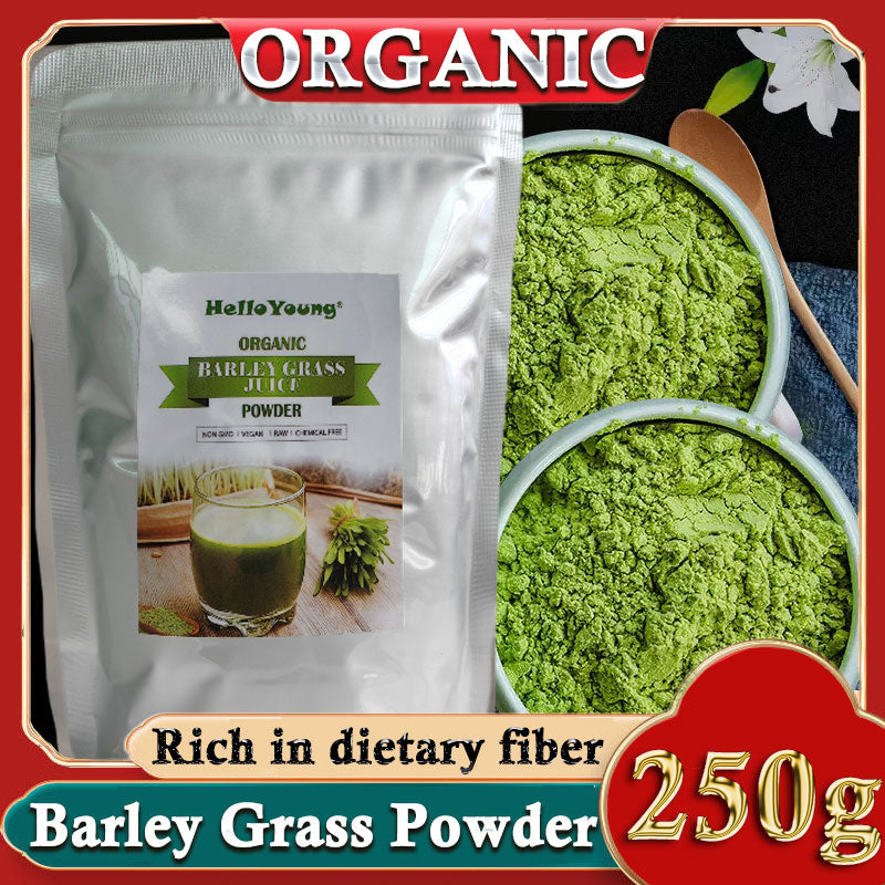 HelloYoung 250g Organic Barley Grass Powder Gluten Free Non-GMO Superfood Vegan purifying liver, lowering cholesterol, beautiful skin, healthy slimming drink