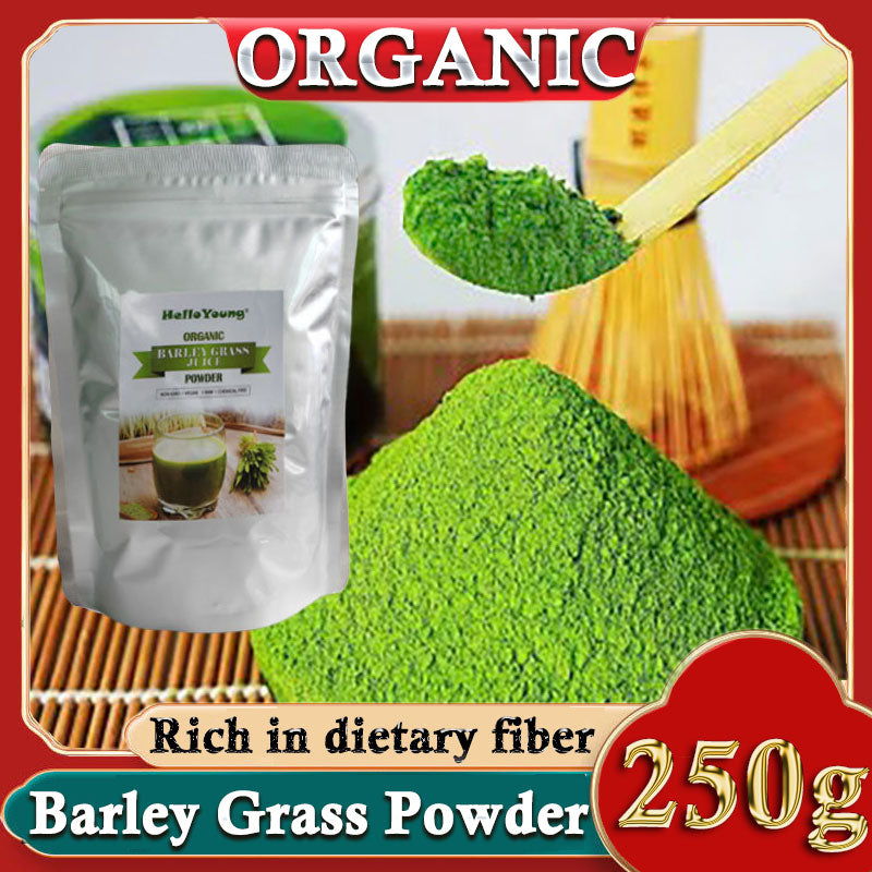 HelloYoung Barley Grass Powder 100% Pure & Organic Organic Barley Grass Powder Pure Organic Barley for Women and Men 250g Rich in Immune Vitamin, Fibers, Minerals, Antioxidants and Protein