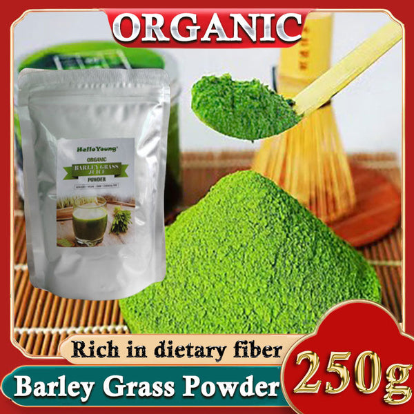 HelloYoung Barley Grass Powder 100% Pure & Organic Organic Barley Grass Powder Pure Organic Barley for Women and Men 250g Rich in Immune Vitamin, Fibers, Minerals, Antioxidants and Protein