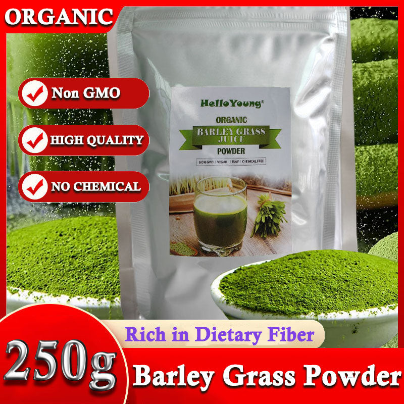 HelloYoung Organic Barley Grass Powder original 250g moistening intestines, Organic Non-GMO Vegan Cold-Juiced and Low-Temperature Dried Main image