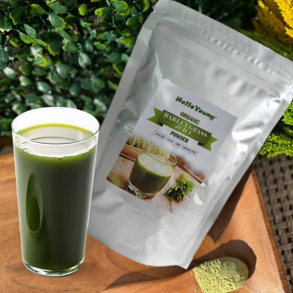 HelloYoung Organic Barley Grass Powder original 250g moistening intestines, burning fat lowering cholesterol, beautiful skin