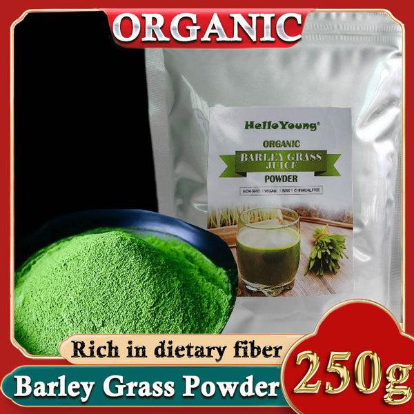 HelloYoung 250g Organic Barley Grass Powder Gluten Free Non-GMO Superfood Vegan Pure, Kosher, Vegan, Bulk. Good Source of Fiber, Protein. Great for Juices