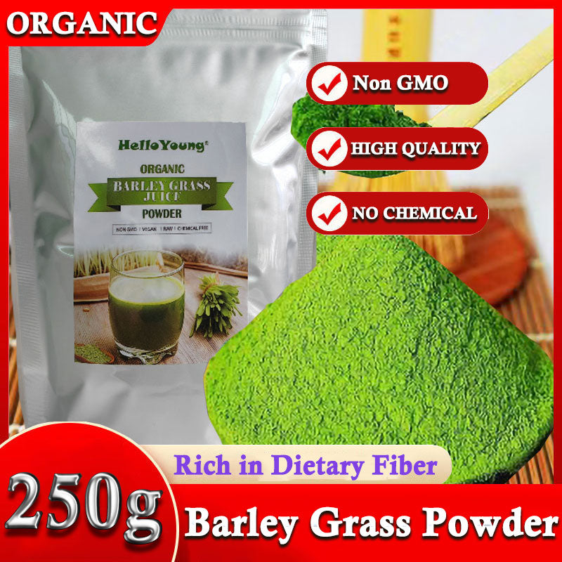 HelloYoung Organic Barley Grass Powder original 250g moistening intestines, RAW, Non-GMO, Finely Ground Whole Dried Young Leaves, Pure, Kosher