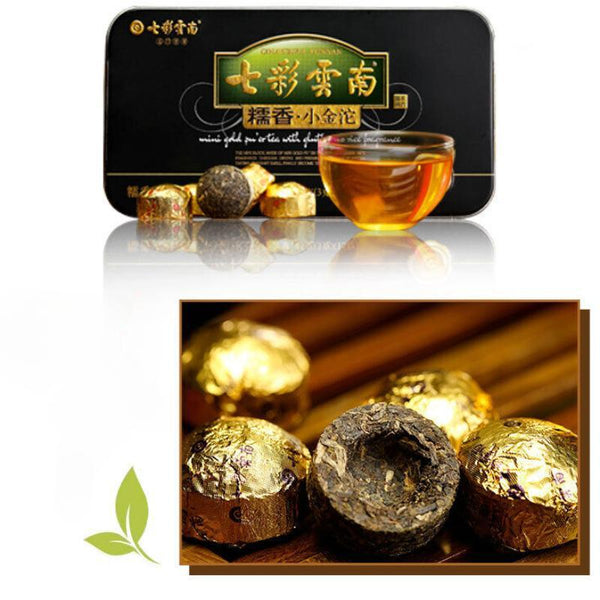 HelloYoungTea COLOURFUL YUNNAN Mini Gold Pu'er Tea with Glutinous Rice Fragrance Puerh Raw 45g