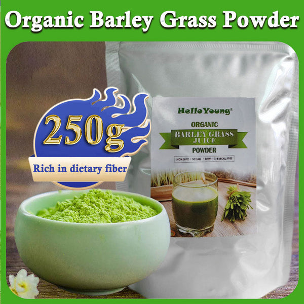 HelloYoung Barley Grass Powder Original 100% Pure And Organic Green Tea Barley Grass Powdered Drink Rich in Fibers, Vitamins, Minerals, Raw Organic