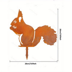 One Pack of Exquisite Animal-themed Metal Garden Decorations: Perfect for Gardens, Courtyards, and Other Outdoor Activity Areas. Features Squirrel, Fox, Raccoon, and Owl-shaped Metal Decor Pieces.Garden Stakes