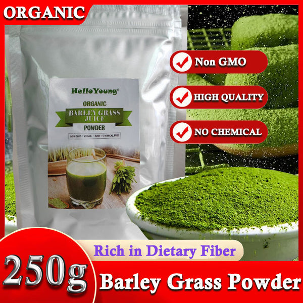 HelloYoung Organic Barley Grass Powder original 250g moistening intestines, Antioxidant-Rich, Energy Booster Organic Grass Powder