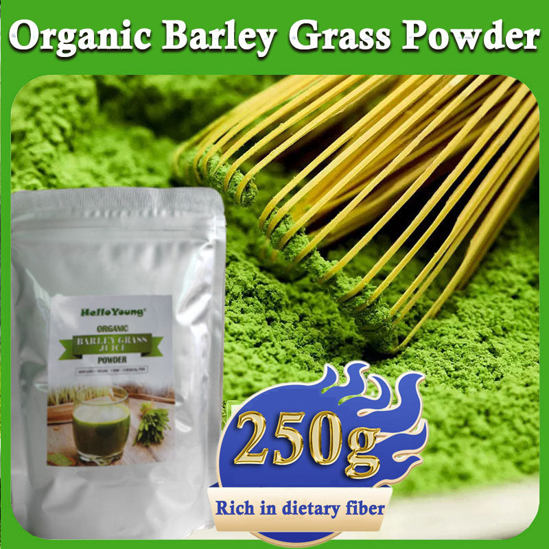 HelloYoung Unsweetened Premium Organic Barley Grass Powder 250g with Rich Dietary Fiber, No Addtives