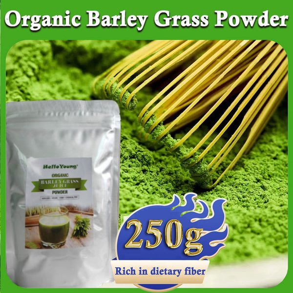 HelloYoung Unsweetened Premium Organic Barley Grass Powder 250g with Rich Dietary Fiber, No Addtives