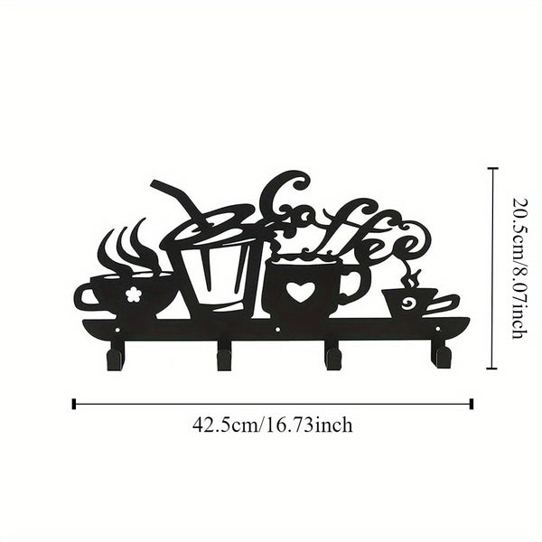 CIFbuy™ Black Iron Key Organizer Wall Mount - Coffee Cup Shaped Metal Hook Rack for Tidy Key Storage, Stylish Home Décor Accent with Industrial Charm, Wall Sculptures.