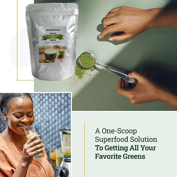 HelloYoung Barley Grass Powder 100% Pure & Organic Organic Barley Grass Powder Pure Organic Barley for Women and Men 250g Non-GMO, Finely Ground Whole Dried Young Leaves, Pure, Kosher