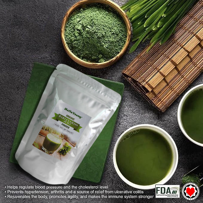 HelloYoung Pure Organic Barley Grass Original Powder Juice Drink 250g burning fat, purifying liver, lowering cholesterol, beautiful skin