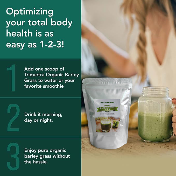 HelloYoung Barley grass official store Organic Barley Grass Powder original 250g  Contains Iron Vitamin C, & Vitamin E – Non-GMO Gluten-Free Soy-Free Vegan