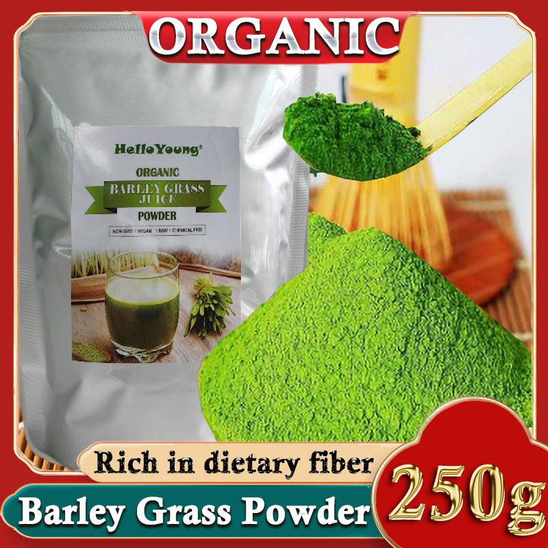 HelloYoung Organic Barley Grass Powder 250g, Green Superfood for Smoothie Non-GMO, Finely Ground Whole Dried Young Leaves, Pure, Kosher Main image
