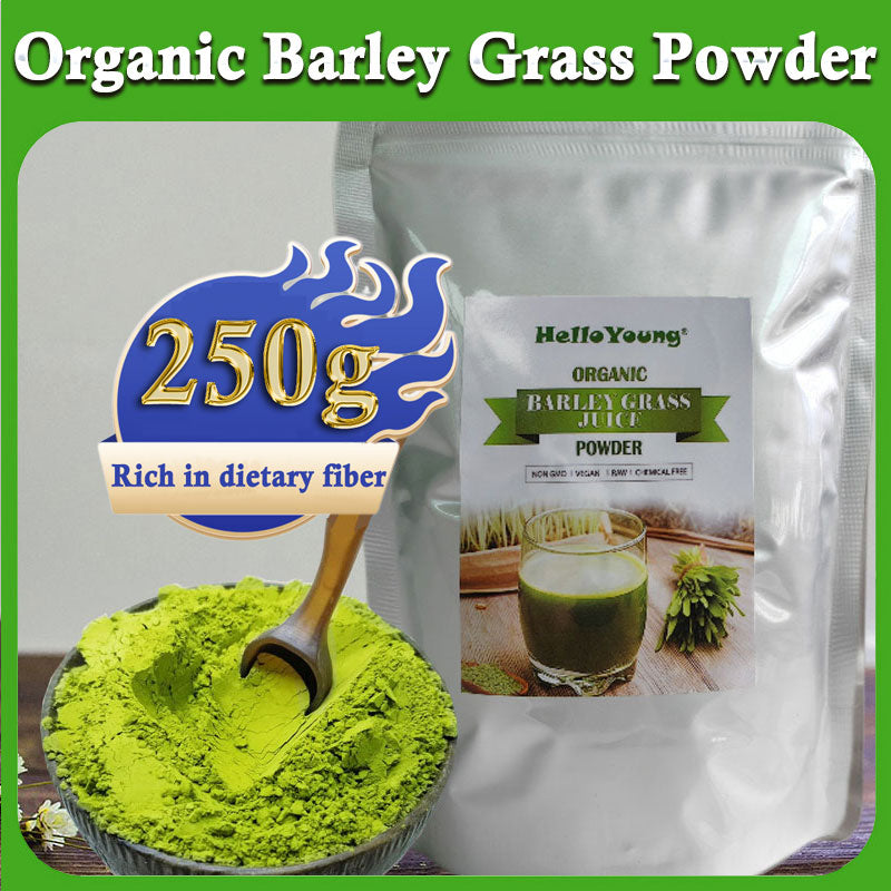 HelloYoung Organic Barley Powder 100% Pure and Natural, No Additives and Preservatives Organic Non-GMO Vegan Cold-Juiced and Low-Temperature Dried