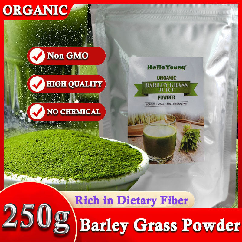 HelloYoung Organic Barley Grass Powder original 250g moistening intestines, 100% Natural Superfood, Vegan, Gluten Free, Non-GMO, Kosher