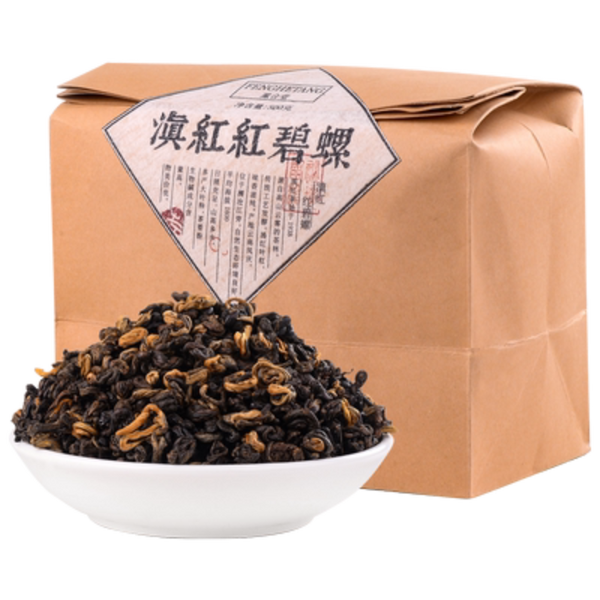 HelloYoung500g Red Biluo Black Tea In Bulk Yunnan Fengqing Dianhong Cooked Tea Fresh Tea 茶
