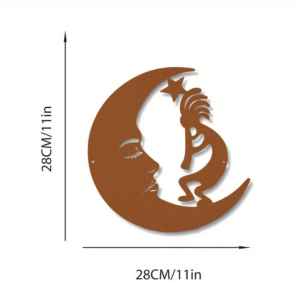 Unique Metal Wall Sculptures: Moon and Kokopelli - inspired Steel Sign, Ideal for Outdoor Areas to Add a Modern and Stylish Touch.