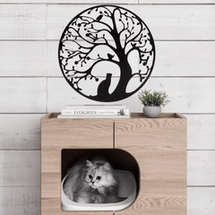 CIFbuy™ Exquisite Iron Artfully Crafted Alluring Tree of Life Decor - Rustic Wall Art with Cat, Bird & Rustic Metal Ornaments, Creates Inviting Harmonious Vibe for Home - Unique Wall Sculptures.