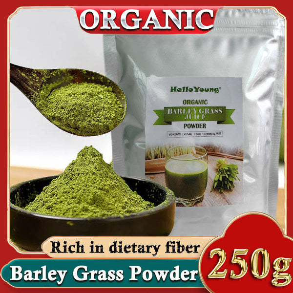 HelloYoung 250g Organic Barley Grass Powder Gluten Free Non-GMO Superfood Vegan Organic Barley Low Carb Diabetic Friendly e for weight loss