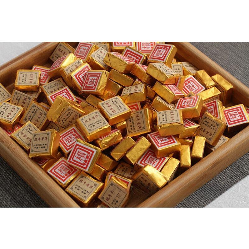HelloYoungTea Small Gold Tea Brick 500g Mini Tuo Tea Small Square Brick Aged Pu-erh Ripe Tea