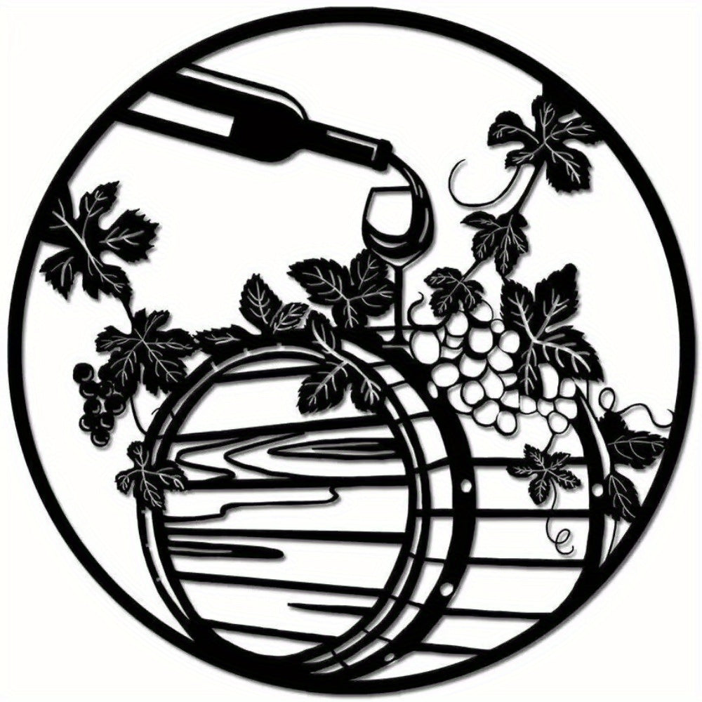 CIFbuy™ Unique Black Iron Wine Bottle Wall Art - Red Wine & Grape Leaf Metal Decor for Kitchen, Handcrafted Iron Plaque with Elegant Vine Motifs, Premium Wall Sculptures.