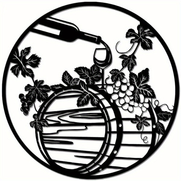 CIFbuy™ Unique Black Iron Wine Bottle Wall Art - Red Wine & Grape Leaf Metal Decor for Kitchen, Handcrafted Iron Plaque with Elegant Vine Motifs, Premium Wall Sculptures.