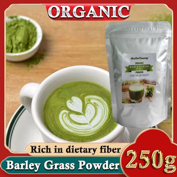 HelloYoung Organic Barley Grass Powder 250g, Green Superfood for Smoothie, Shakes and Salads, Barley Grass Powder 100% Pure, Raw, Non-GMO, Vegan, Organic