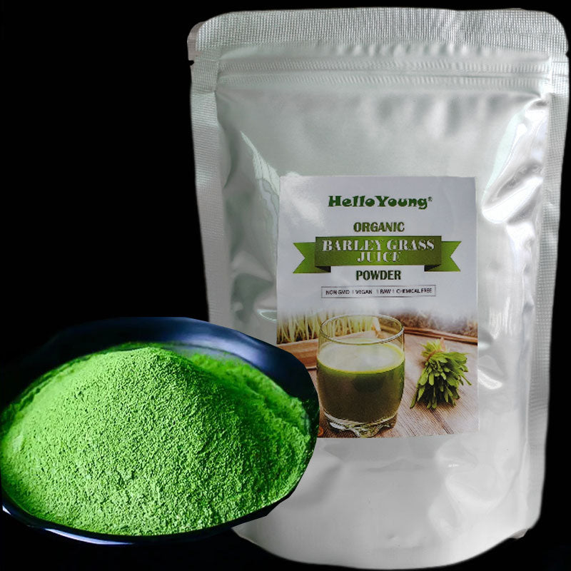 HelloYoung Organic Barley Grass Powder original 250g barley grass official store Finely Ground Whole Dried Young Leaves, Pure, Kosher, Vegan, Bulk. Good Source of Fiber, Protein. Great for Juices, Smoothies, Shakes, Yogurts