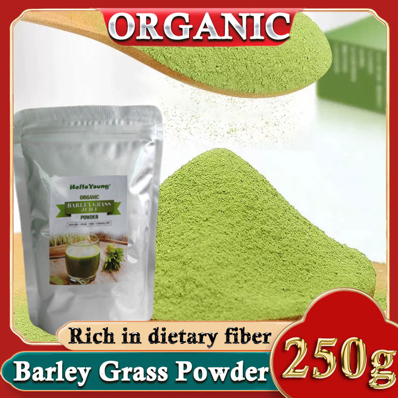 HelloYoung Barley Grass Powder 100% Pure & Organic Organic Barley Grass Powder Pure Organic Barley for Women and Men 250g  Rich in Fibers, Vitamins, Minerals, Raw Organic